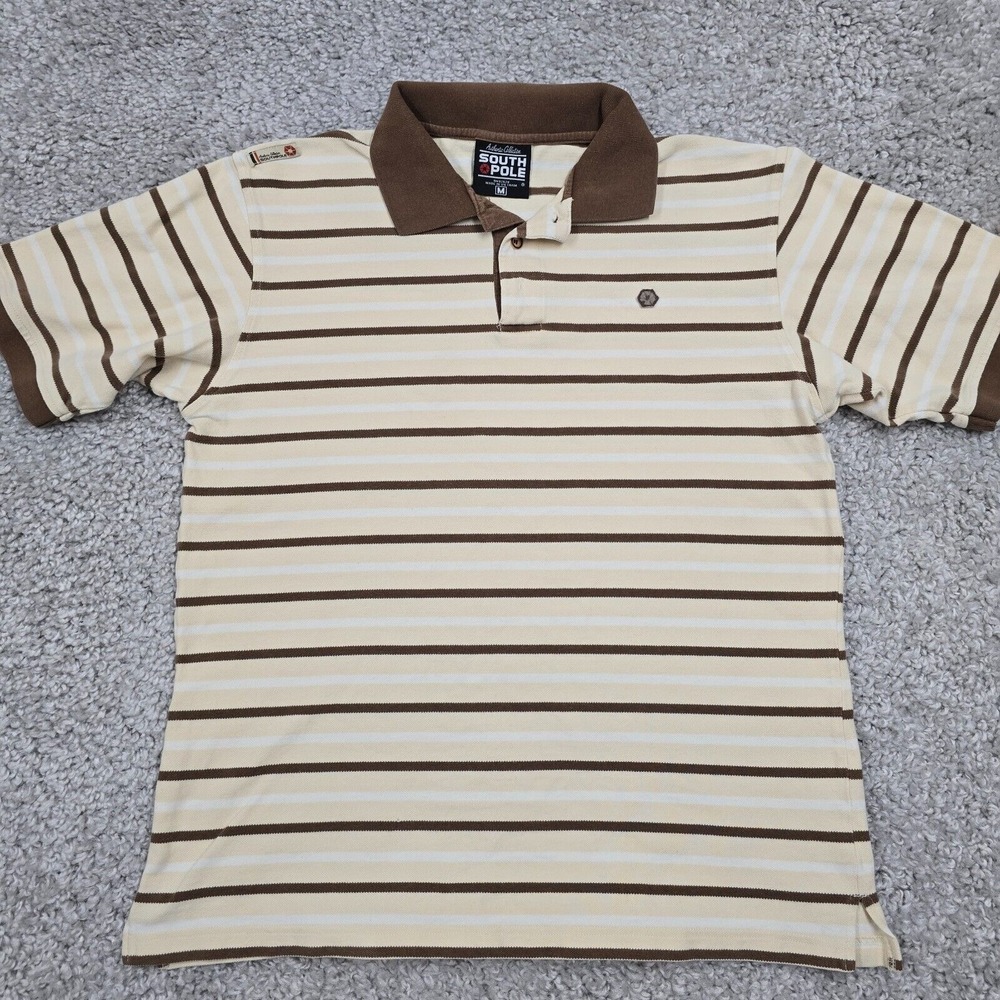 South Pole Mens‎ Striped Polo Shirt Size Medium Short Sleeve Cotton Hip Hop